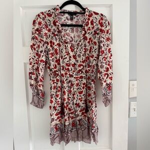 Aqua Floral Patterned Dress with cinched waist